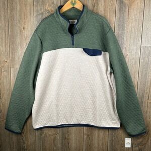 Marine Layer Corbet Quilted Quarter Zip Pullover Green Oatmeal XXL 17944 NEW